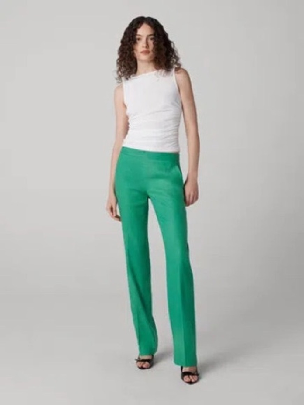 Diane Von Furstenberg Linen Straight Leg Pants in Green Size 4